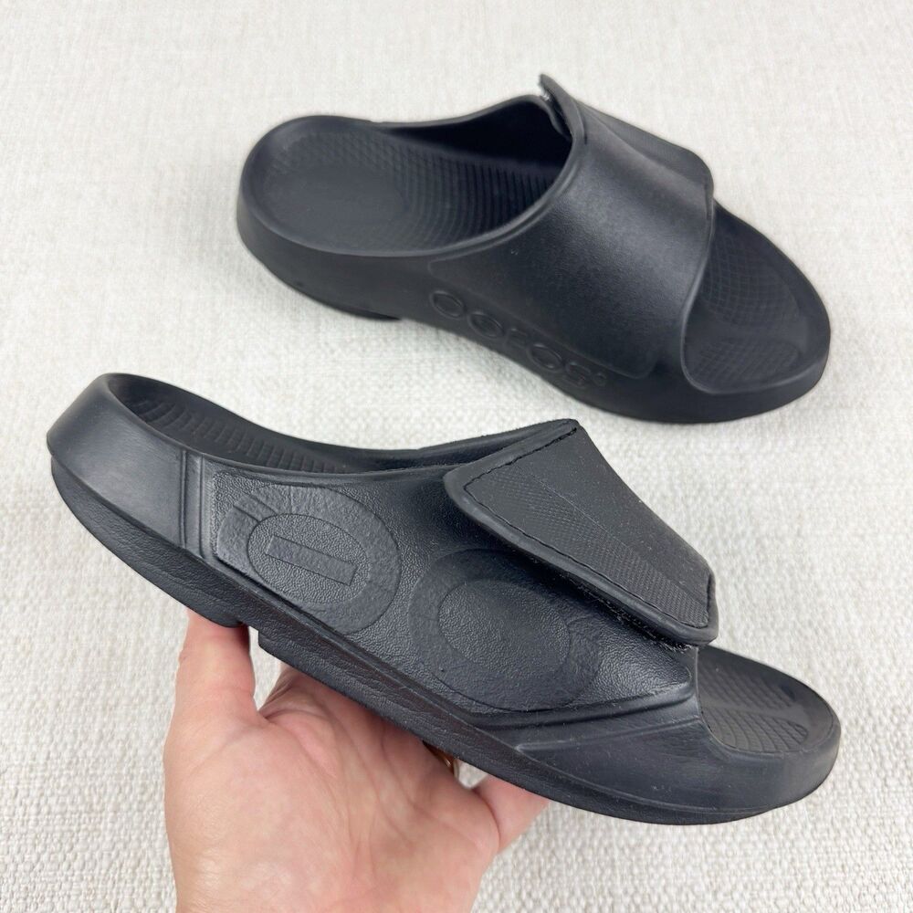 OOFOS OOAHH Sport Flex Slides Black Recovery Sandals Shoes - Picture 2 of 16
